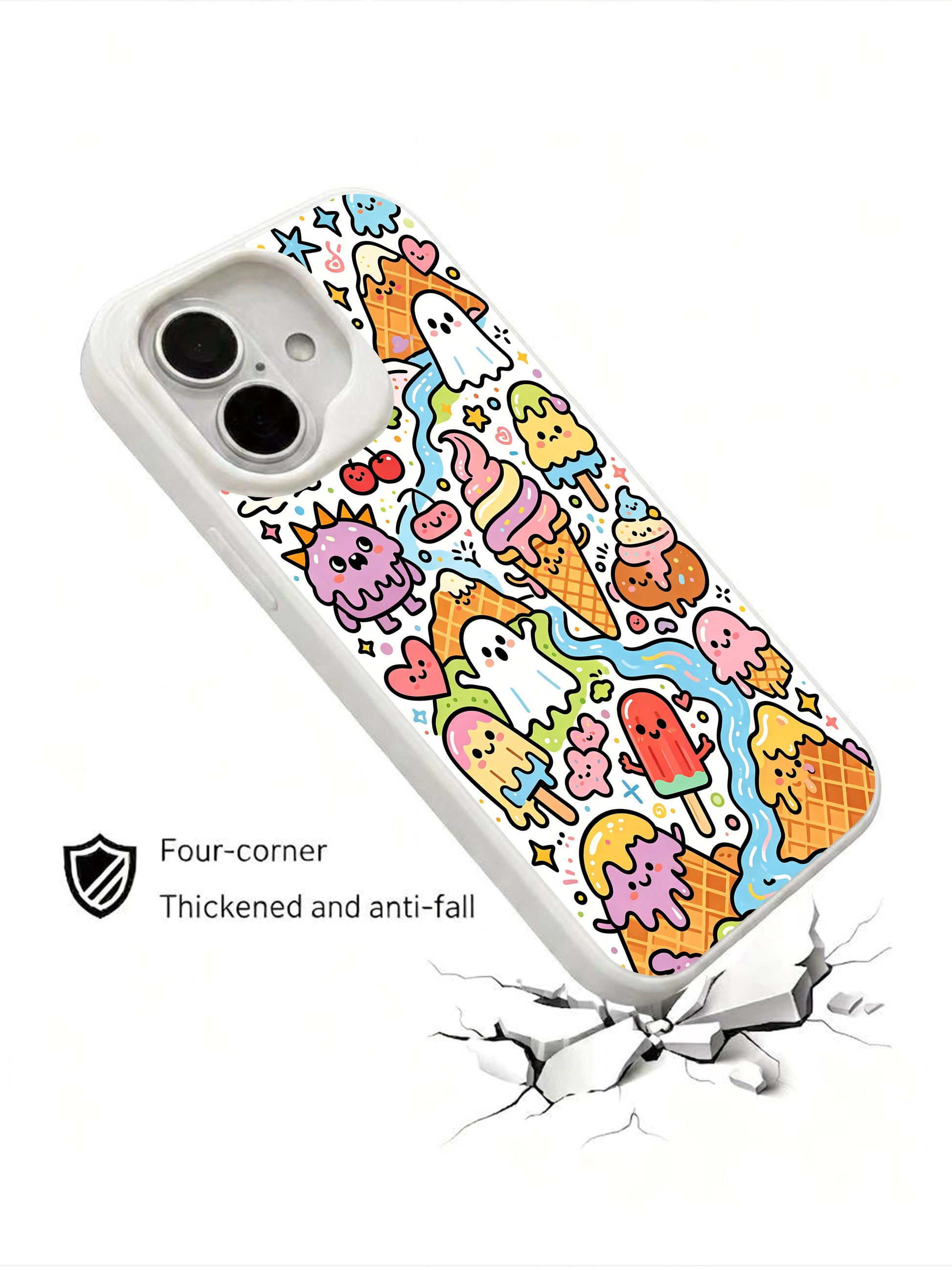PhoneCasing colorful cosmic dessert iPhone 16 Plus Case, fun festival design by artist Milo Yun, locally made in USA.