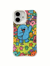 Full-cover monster gathering artwork on an iPhone 16 Plus case