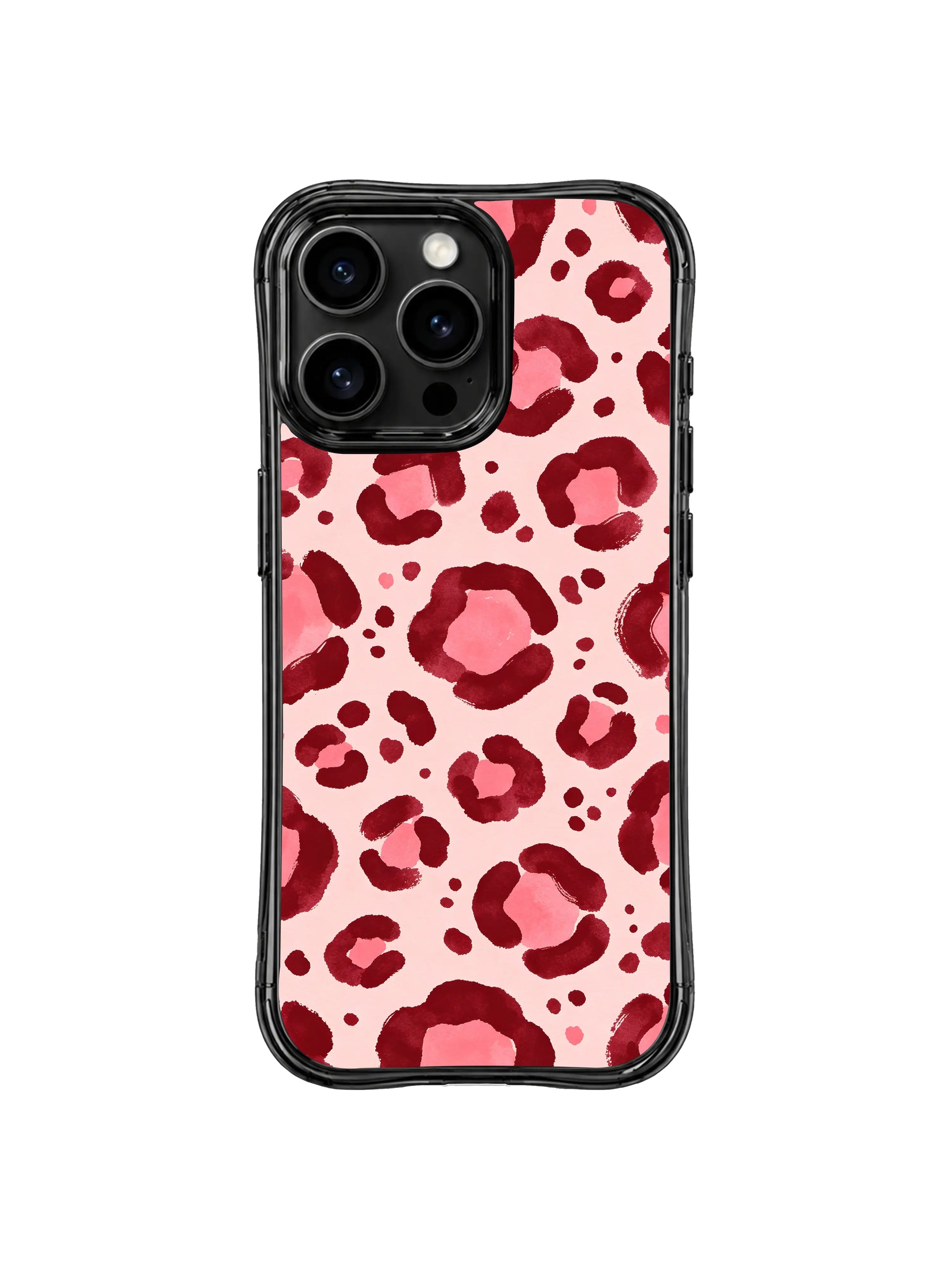 Full seamless repeat pink mist floral leopard iPhone 14 Pro Case by PhoneCasing, continuous soft hand-brushed rose spot pattern across full back panel, archival ink locks muted blush tones from long-term fading