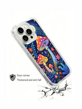 PhoneCasing iPhone 16 pro max Case, four-corner anti-drop bespoke casing focused on full vertical enchanted midnight woodland packed with multi-size glowing spotted mushrooms, luxury collectible illustrated art casing