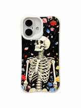 PhoneCasing full wrap edge-to-edge Night Petal Rain skeleton iPhone 16 Case, 360° all-over falling multicolor petal artwork, precise port cutouts, snug custom fit for iPhone 16 without loose gaps