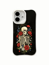 PhoneCasing full wrap edge-to-edge Eternal Night Bloom skeleton iPhone 16 Case, 360° all-over dense multicolor wildflower artwork, precise port cutouts, snug custom fit for iPhone 16 without loose gaps