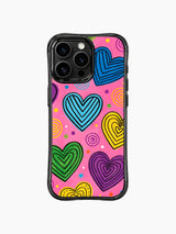 Full Wrap Hot Pink Stripe Heart Print görseli içeren iPhone 13 Pro Max kılıfı