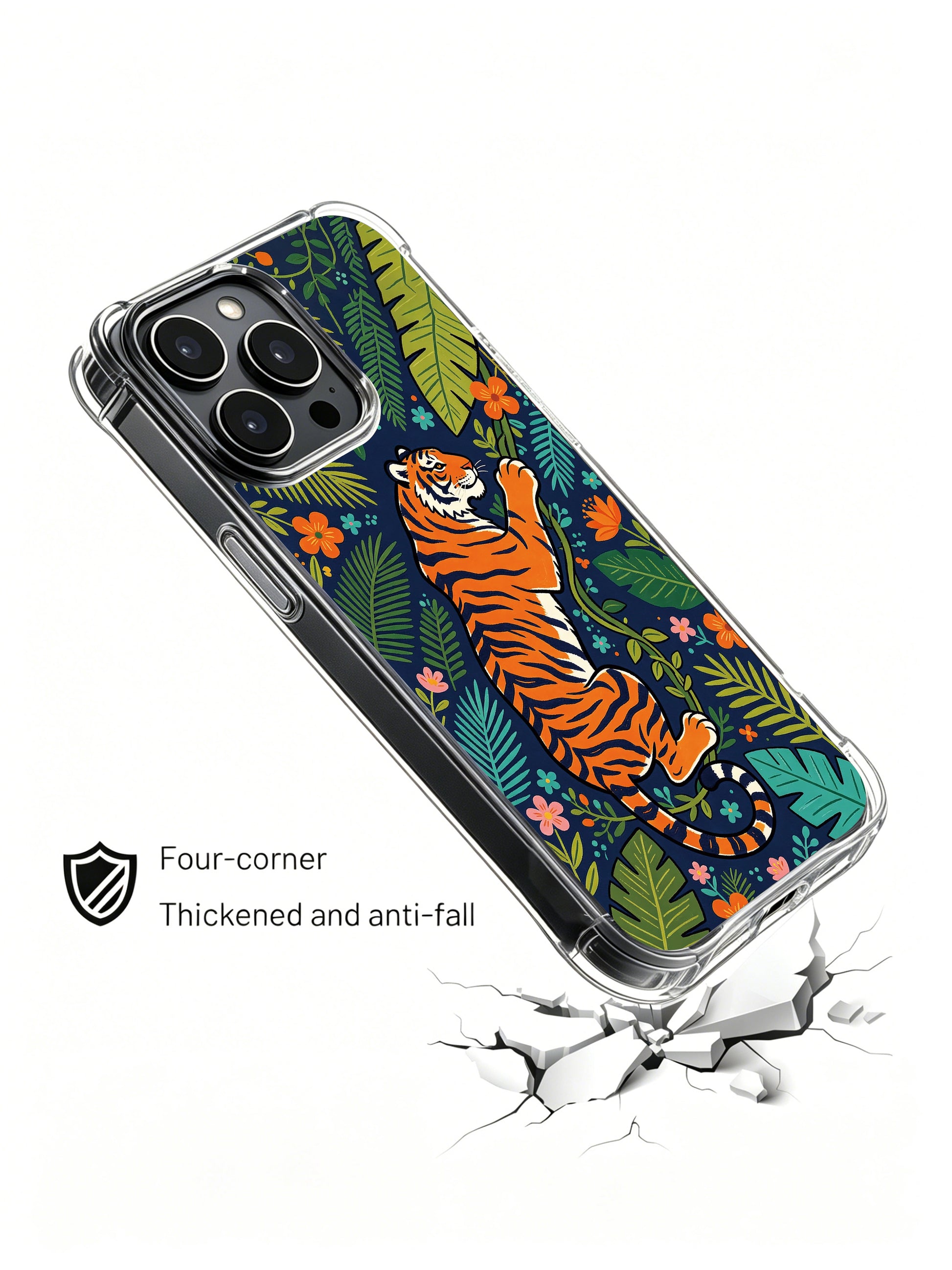 All over full wrap jungle floral tiger design iPhone 13 pro Case from PhoneCasing, scratch-resistant slim iPhone 13 pro casing with colorful wild blossom print, premium artist-made phone cover for iPhone 13 Pro.
