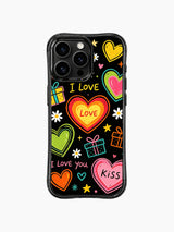 PhoneCasing iPhone 13 Pro Max full wrap case with all-over Love Letter Doodles hand sketch pattern, long-lasting anti-fade romantic artistic phone casing.
