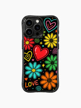 Full Wrap Neon Daisy Heart Hand Sketch Print görseli içeren iPhone 13 Pro Max kılıfı