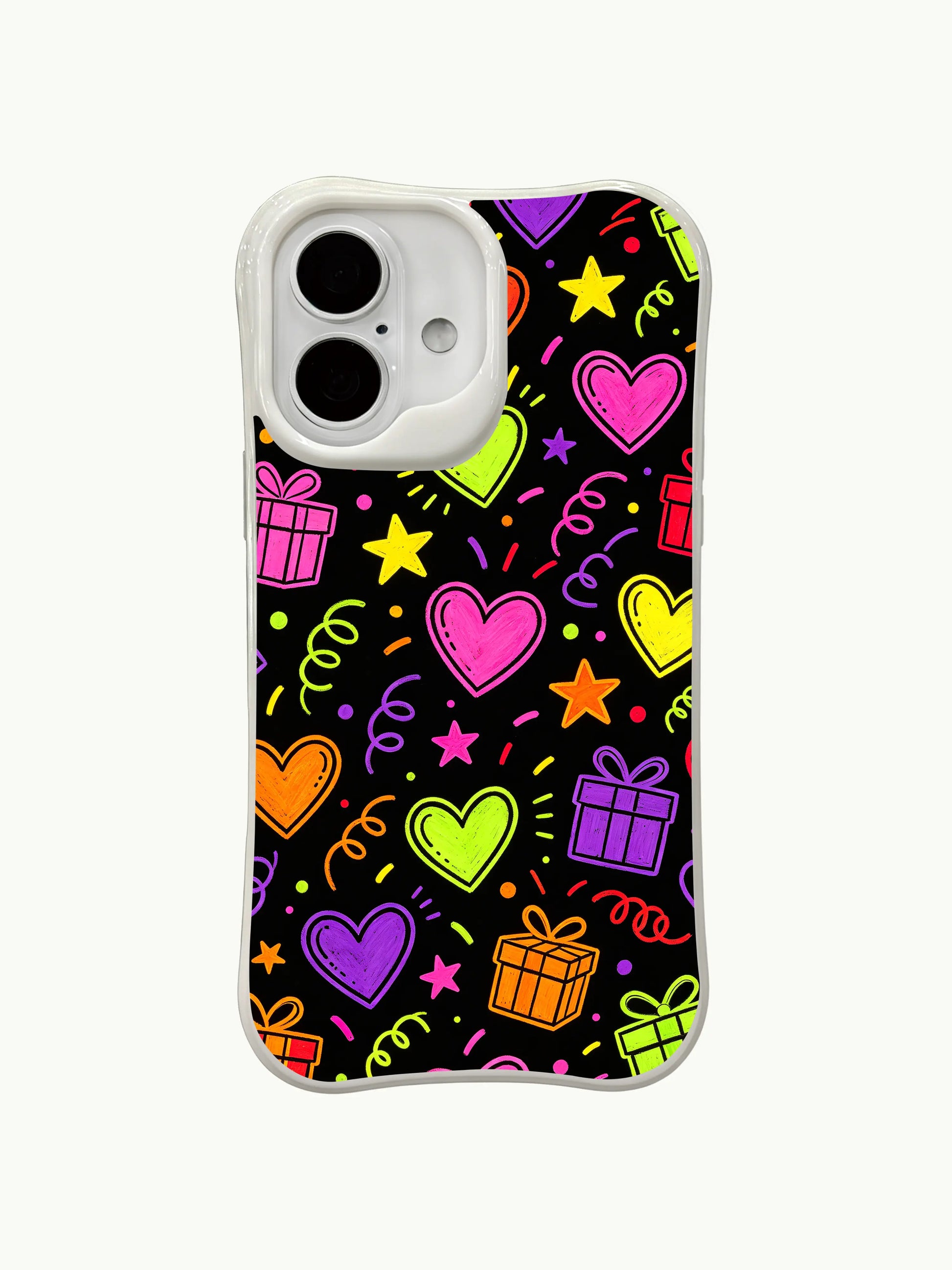 PhoneCasing full wrap neon party iPhone 16 plus case, vibrant print with precise cutouts, offering reliable daily protection.