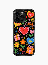Full Wrap Valentine Street Party Cartoon Doodle Print görseli içeren iPhone 13 Pro Max kılıfı