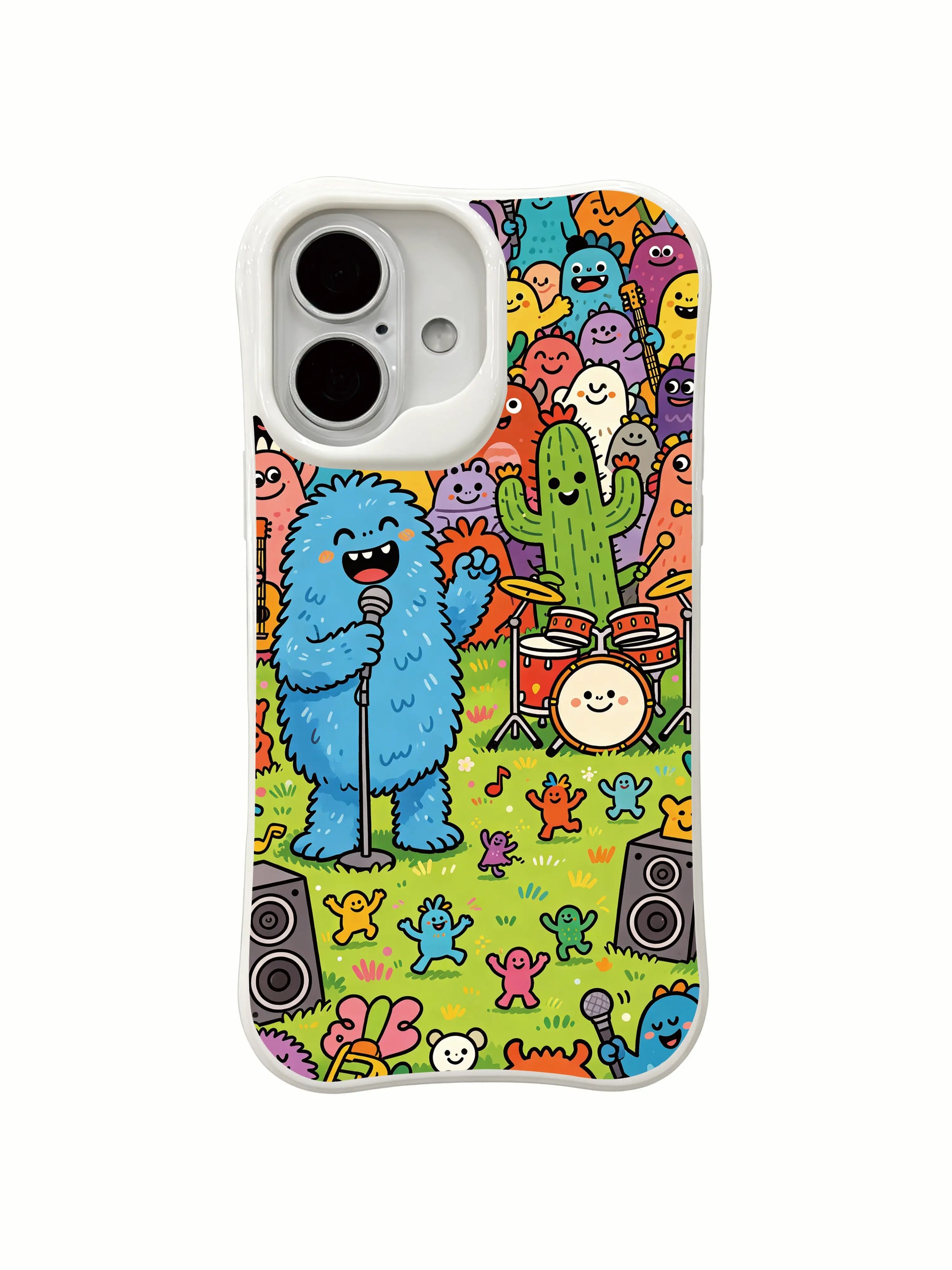 PhoneCasing fun monster band gig iPhone 16 Plus Case, whimsical hand-drawn art locally made in California.