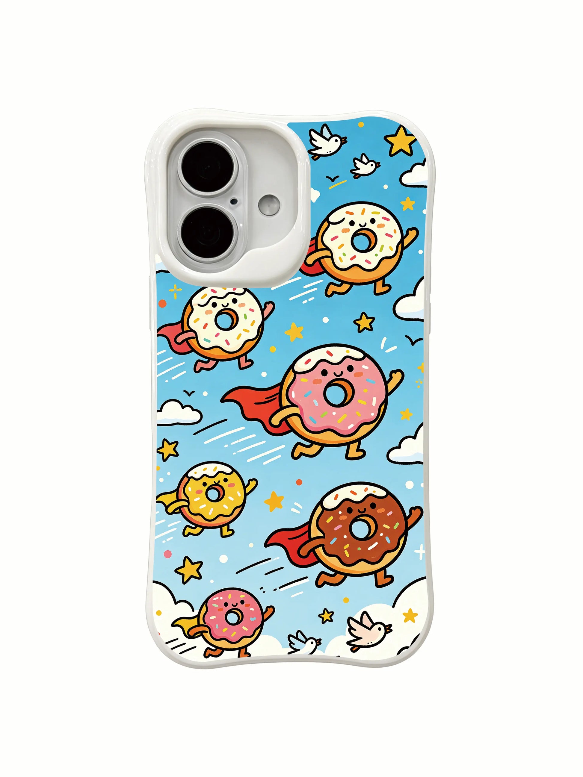 PhoneCasing fun sky adventure gathering iPhone 16 Plus Case, whimsical hand-drawn art locally made in California.