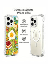 Dinosaur brunch party artwork on an iPhone 16 Pro case