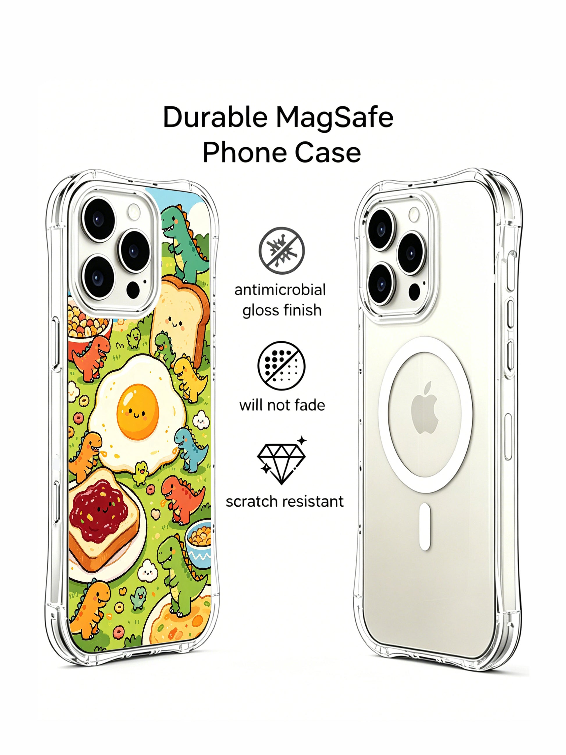 PhoneCasing iPhone 16 Plus Case showcasing the playful Dino Brunch Party series by Milo Yun, premium durable art casing for iPhone 16 Plus.
