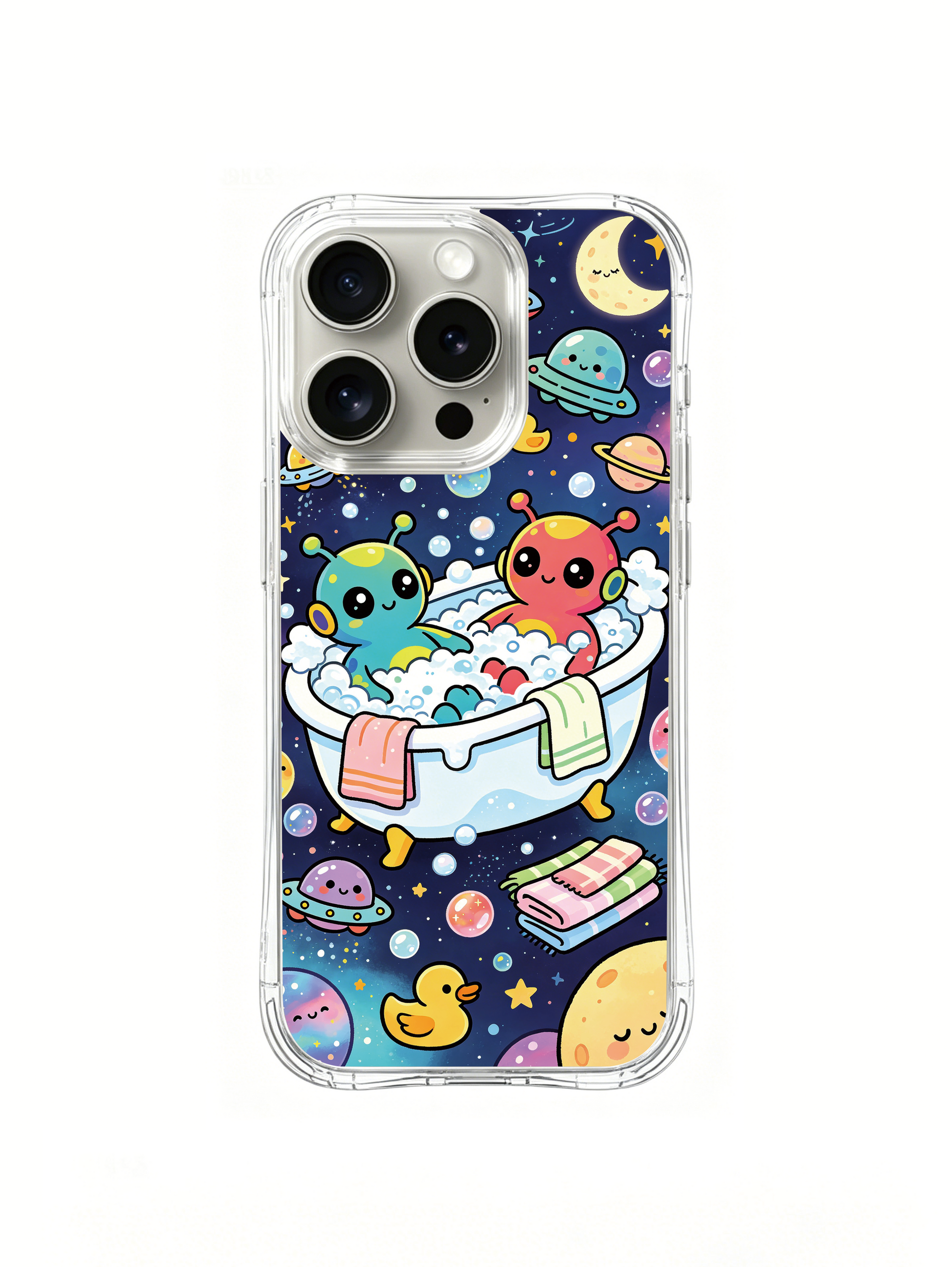 PhoneCasing iPhone 16 Pro Case with galaxy bath and UFO art, exclusive Milo Yun design, California-crafted durable phone cover.