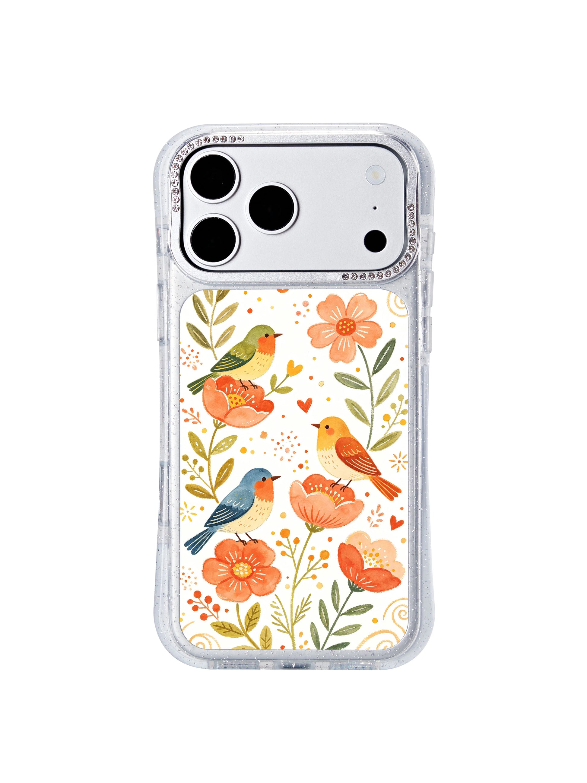 PhoneCasing unique inspirational birthday gift iphone 17 pro Max casing featuring Aurelia Finch’s Garden Freedom Chime growth art for floral, bird and freedom motif loving women.