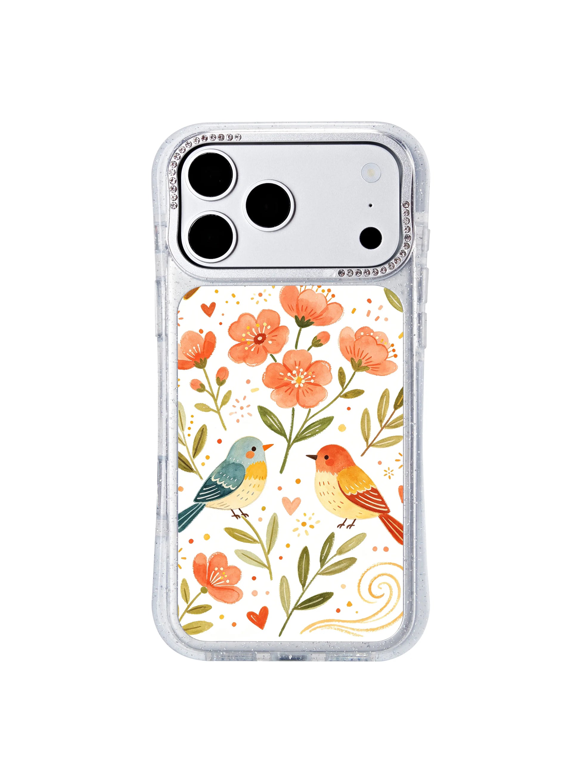 PhoneCasing gallery-grade printed iphone 17 pro Max case of Aurelia Finch’s Garden Freedom Chime, retains raw hand-drawn watercolor brush texture and muted warm orange floral palette.