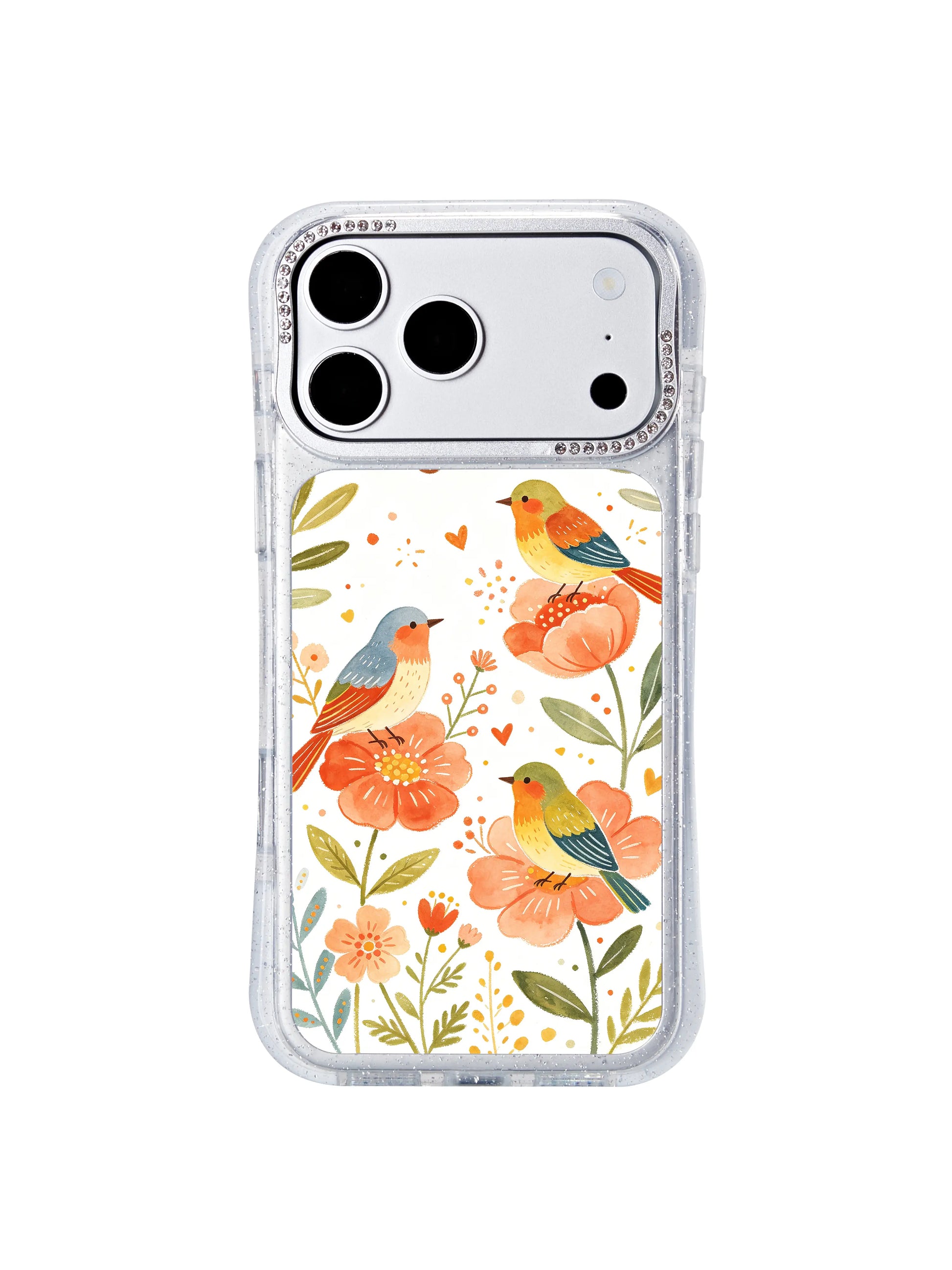 PhoneCasing cozy cottagecore warm tone iphone 17 pro Max case from Aurelia Finch’s folk garden series, rising dot details and free-flying birds delivering hopeful vibes of growth and brave freedom.