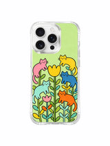 PhoneCasing iPhone 16 pro max protective case with cats arranged like a garden, a cute and playful design for cat lovers.