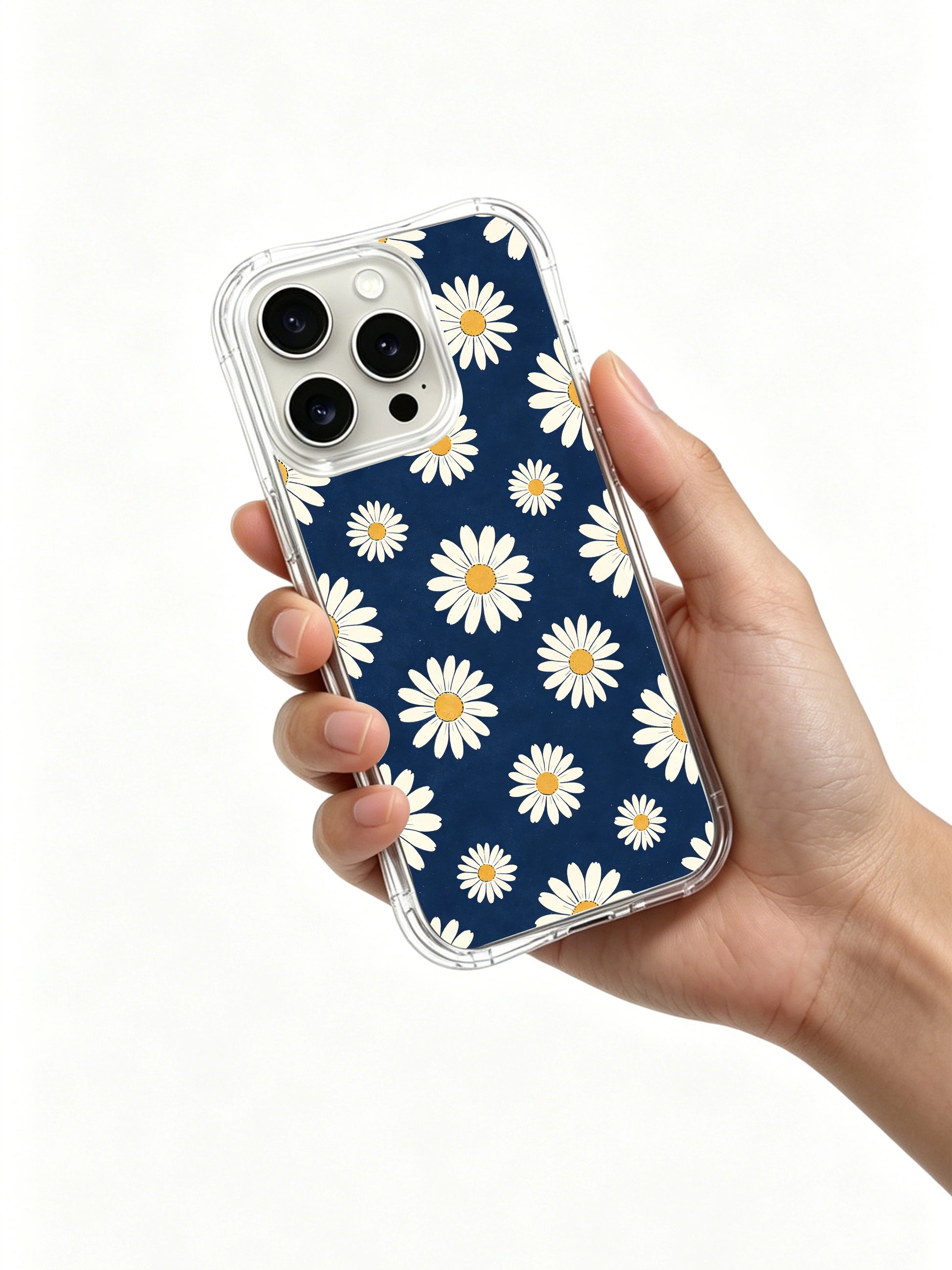 PhoneCasing iPhone 16 Pro Max Case with Gentle Rhythm Daisies art, flowers arranged in a soft, balanced pattern that feels free yet orderly.
