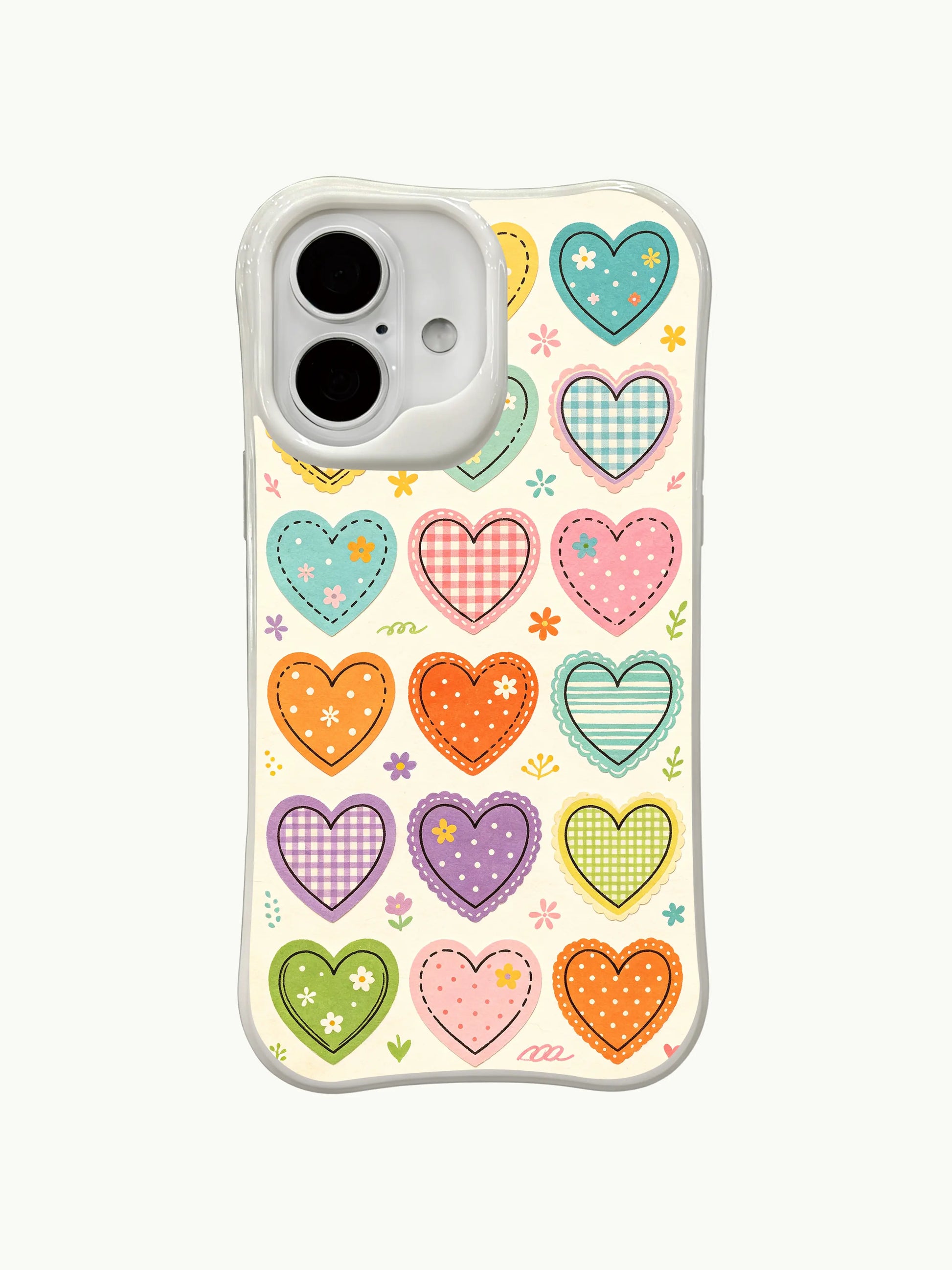 PhoneCasing Gingham Heart Collection Case for iPhone 16 Plus, a whimsical iPhone 16 plus casing with polka dot and stripe heart designs.