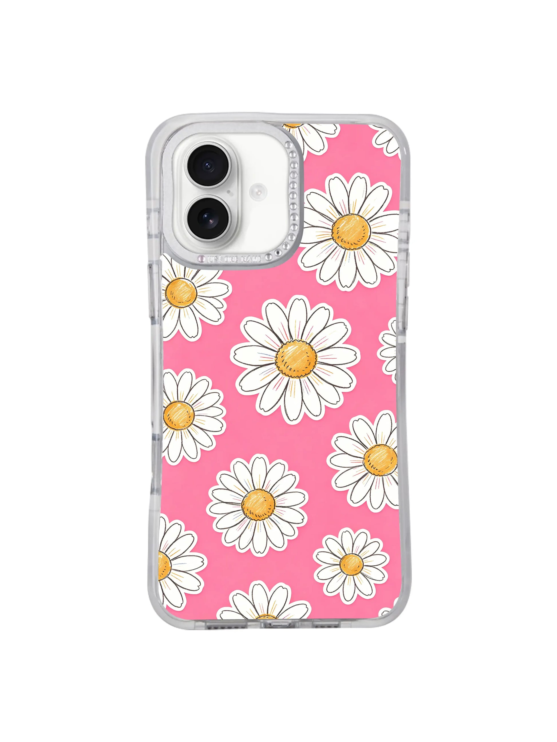 PhoneCasing soft playful girly floral iPhone 17 casing compatible with iPhone 17, 17 Air, 17 Pro & Pro Max, Solea Meadow’s Pink Joy Daisy Field with organic uneven hand-drawn daisy petals and breathable spaced layout.