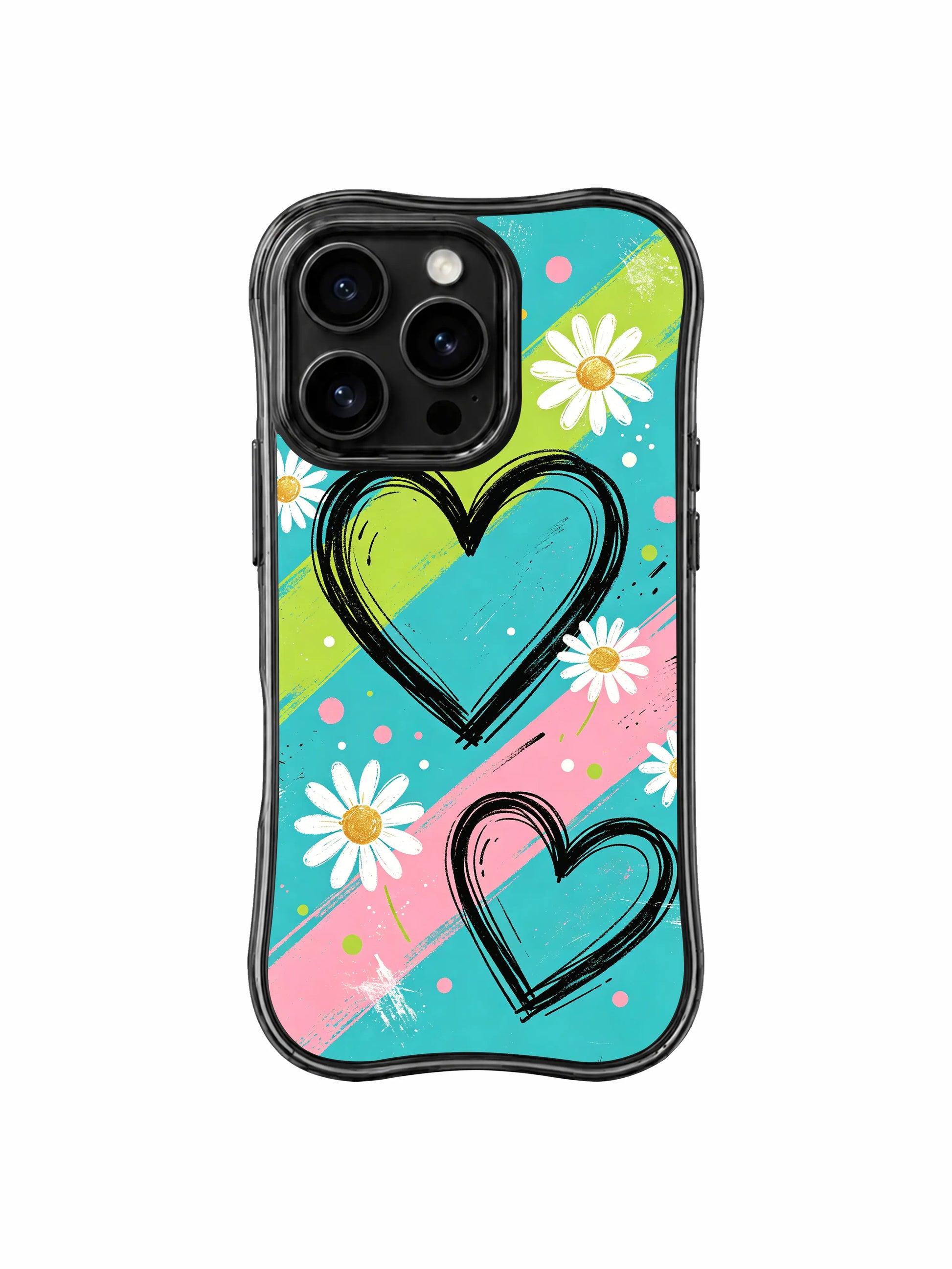 PhoneCasing iPhone 16 pro Case with glowing spotlight cream daisy imperfect hand-sketched outlines, Ruby Daze original retro punk journal art, premium wavy print casing crafted in California.