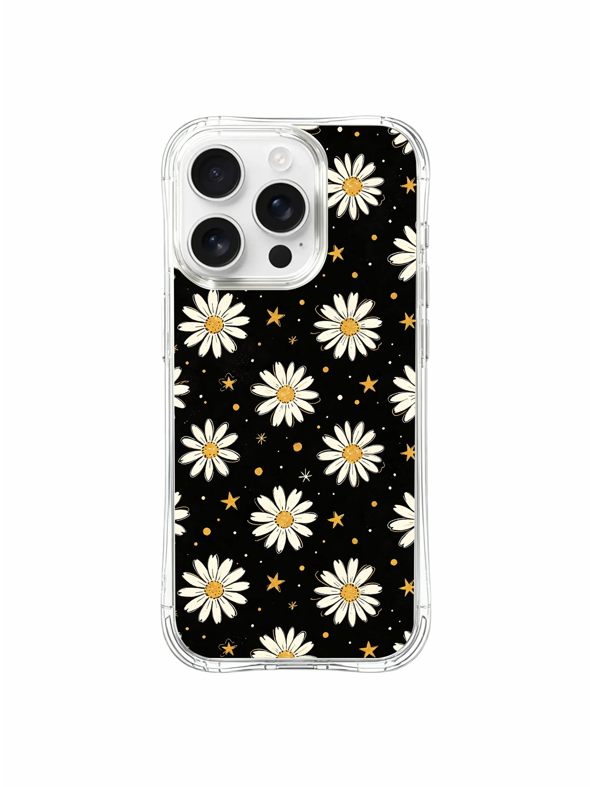 PhoneCasing iPhone 16 Pro Max Case featuring Gold Accent Daisies by Daisy Vale, blooms highlighted with tiny golden star accents.
