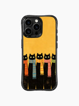 PhoneCasing iPhone 16 Pro Max showcasing Golden Yellow Scarf Kitties, hand-drawn black cats in cozy scarves with a cheerful winter aesthetic.