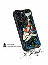 PhoneCasing iPhone 16 pro max shockproof case with a gothic fantasy whale pattern. Colorful folk art print with bone and floral accents.