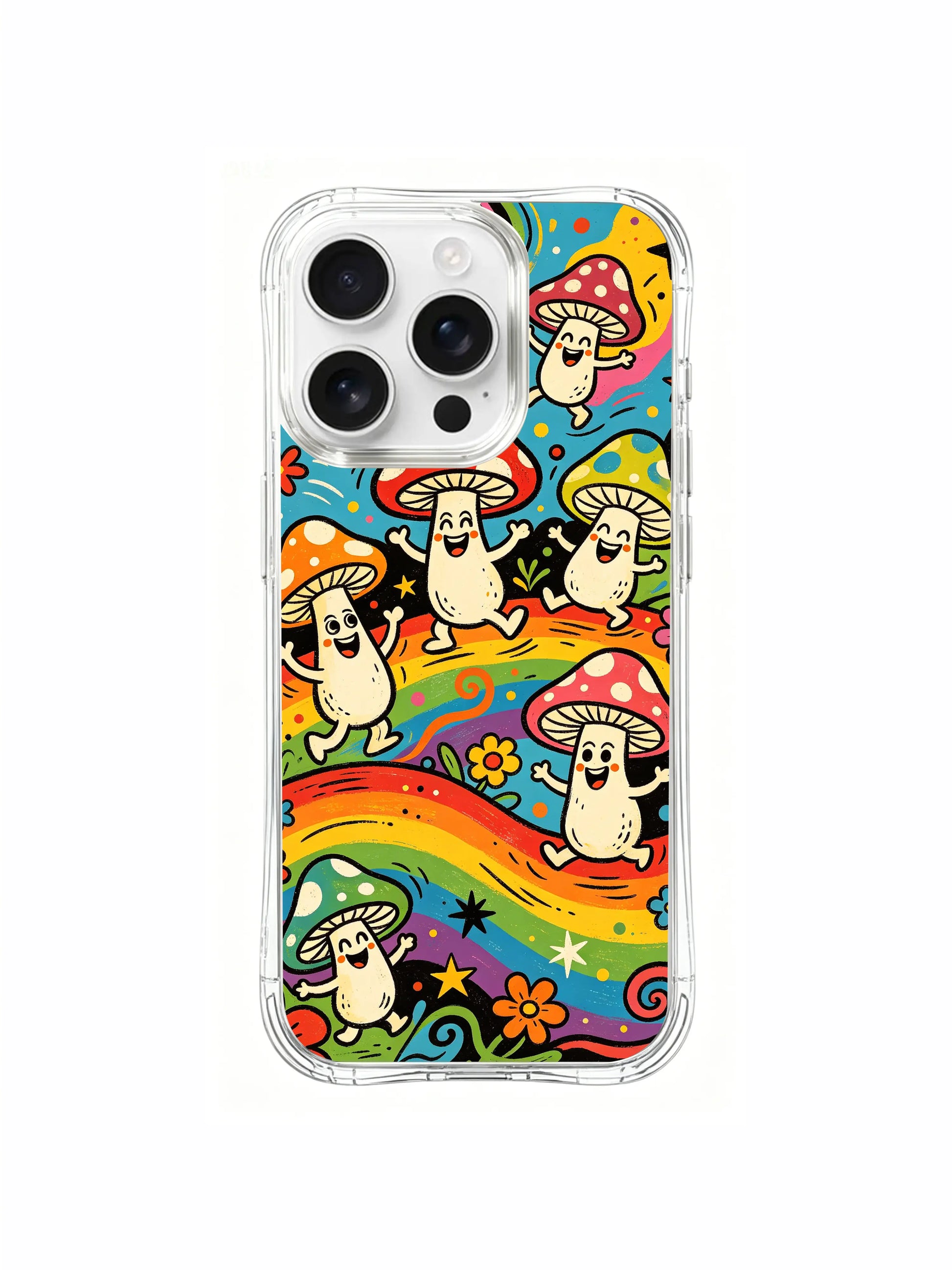 PhoneCasing iPhone 16 pro max Case, side-accent fine art casing with lush green meadow base on left paired with multi-hued wildflower patch, original Luna Moss licensed art wearable casing