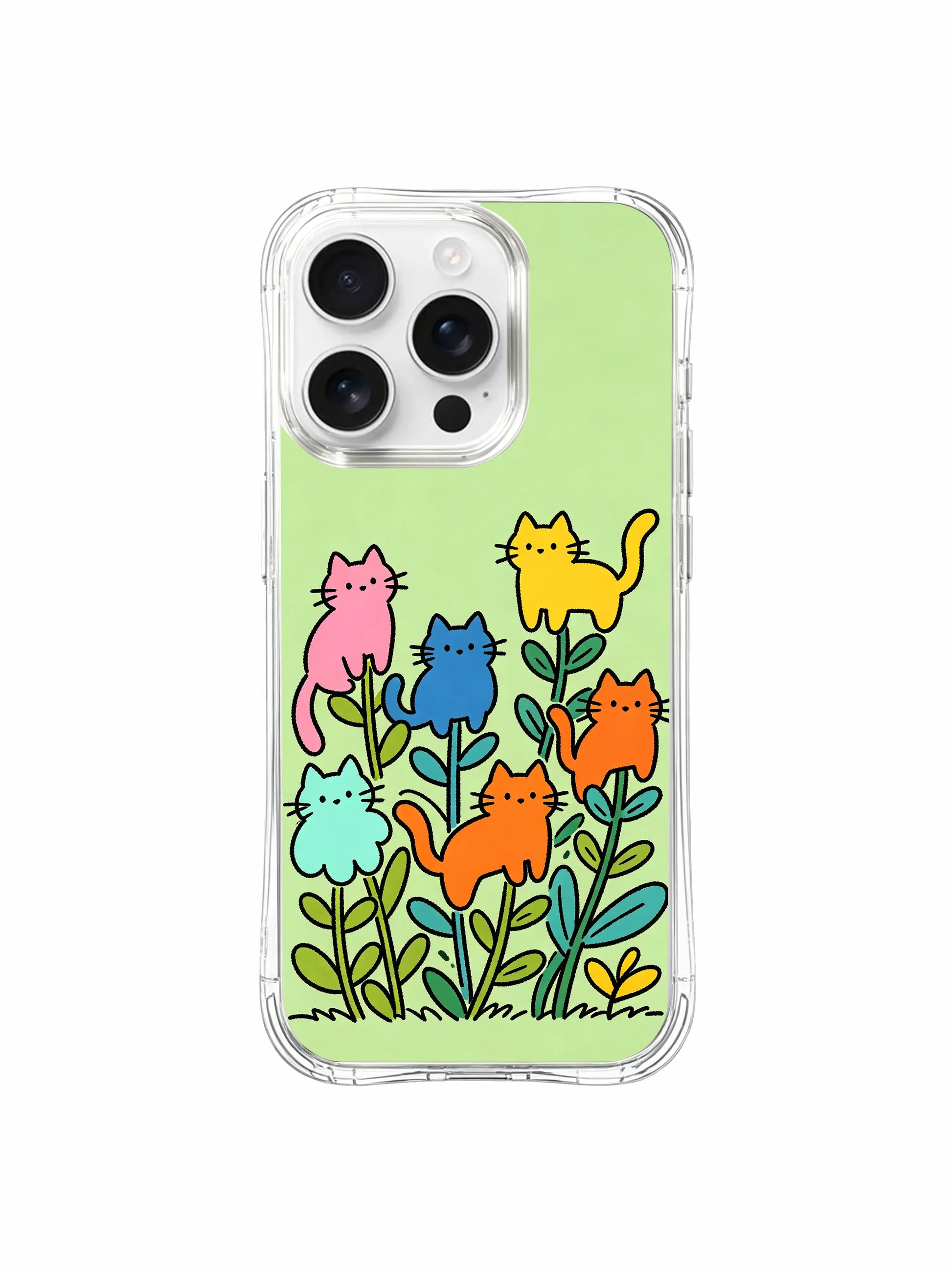 PhoneCasing iPhone 16 pro max MagSafe case with colorful cats that look like flowers, a whimsical take on a spring garden.