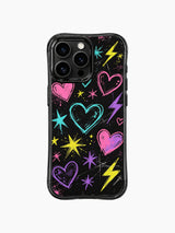 Nova Heartwell exclusive PhoneCasing iPhone 13 Pro Max cover, rough crayon rebel heart doodles, pink paint splatter grain, bold alternative valentine casing