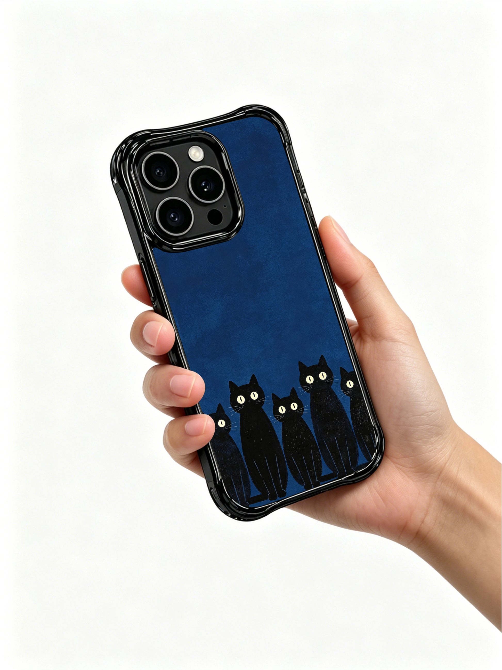 PhoneCasing iPhone 16 pro max protective case with guardian felines art, determined black cats standing firmly in the dark backdrop.