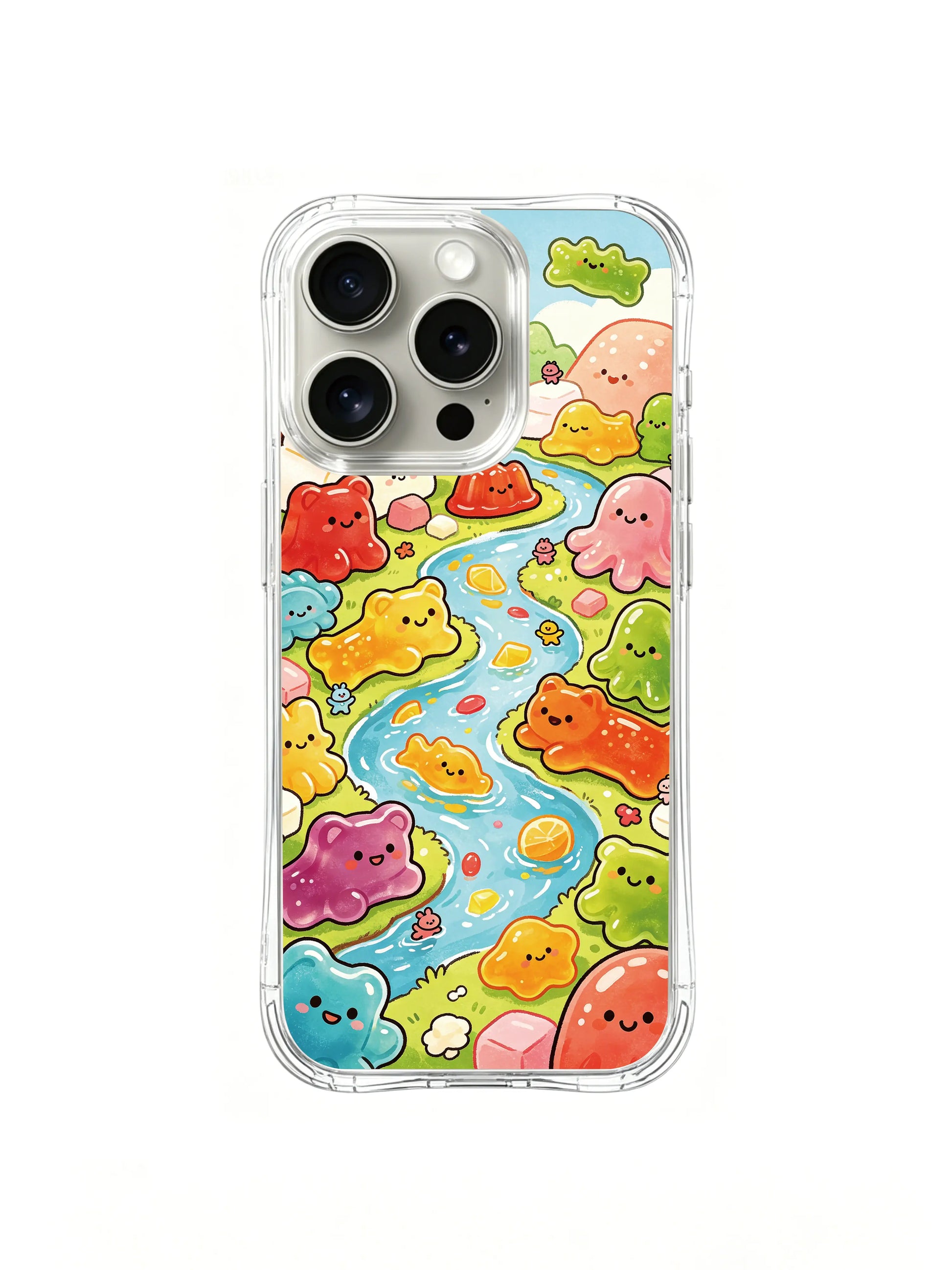 PhoneCasing iPhone 16 Pro Case with Gummy Zoo marshmallow mountain art, Milo Yun’s Gummy Zoo series, high-quality printed casing.