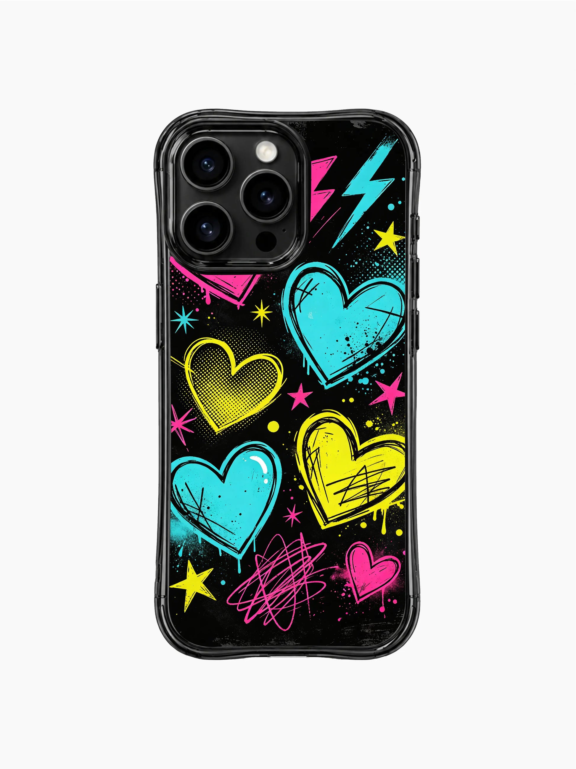 PhoneCasing iPhone 13 Pro Max case retro halftone textured punk sweetheart print, dark black canvas neon glow street graffiti phone cover casing.