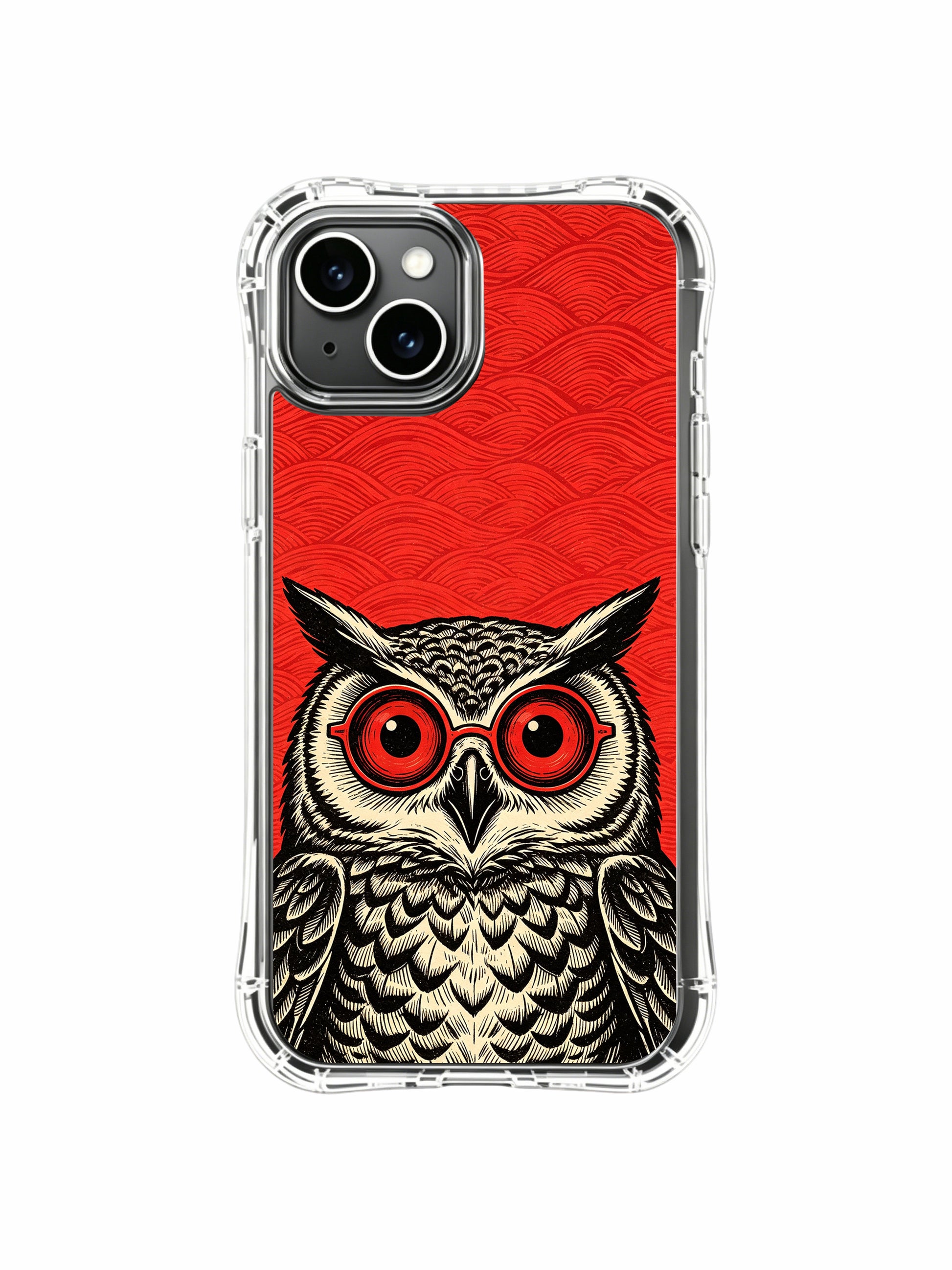 Hand-engraved vintage woodcut fine art of dream-edge night owl on PhoneCasing iPhone 13 Case, premium wearable art phone casing crafted at California artisan studio.