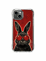 Hand-engraved vintage woodcut fine art of mysterious record cover black rabbit on PhoneCasing iPhone 13 Case, premium wearable art phone casing from California artisan studio.