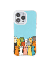 PhoneCasing iPhone 16 Pro Max featuring hand-drawn cat choir art, playful yet vibrant felines on a soft sky-blue background.