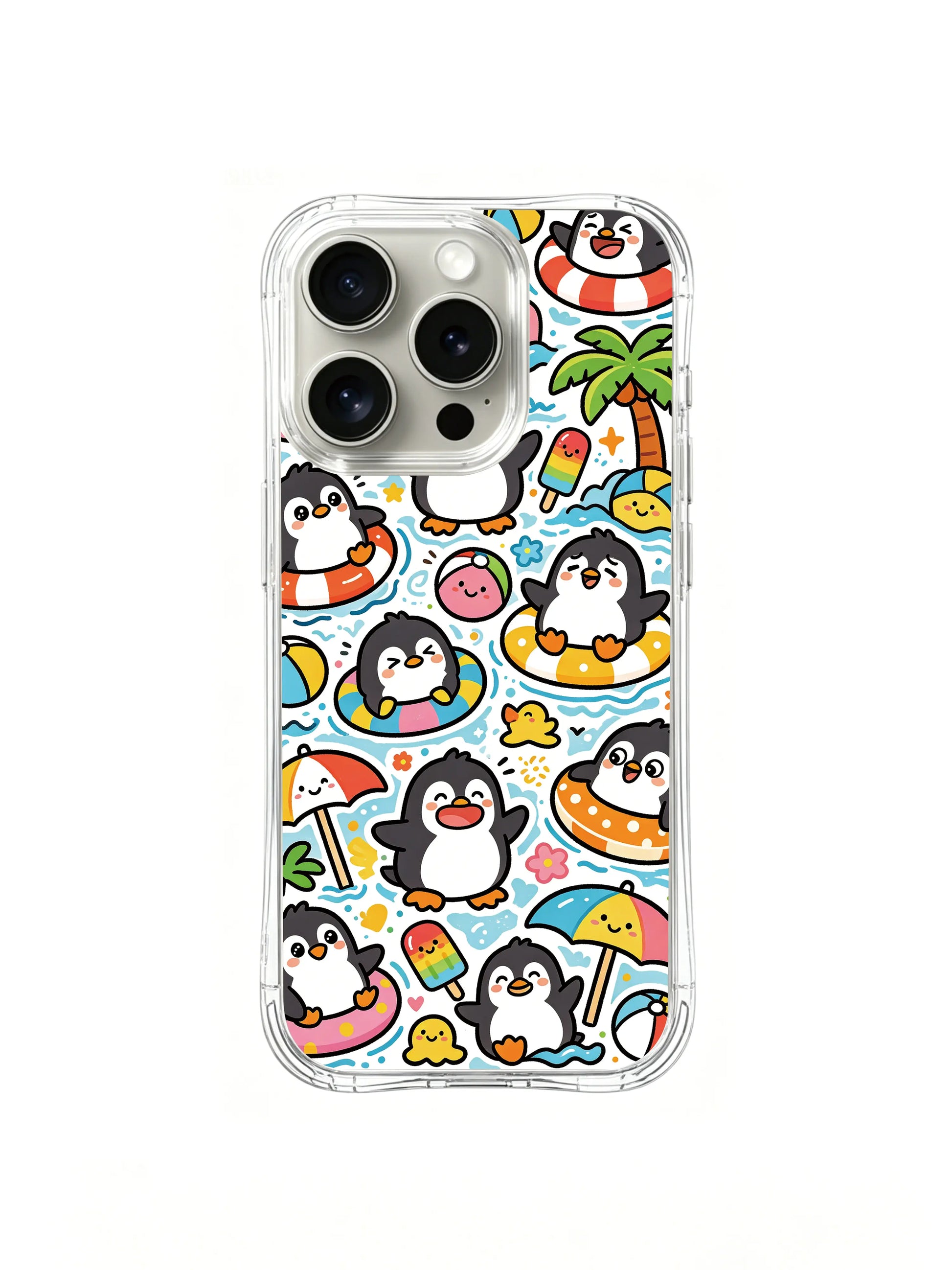 PhoneCasing iPhone 16 Pro Case with hand-drawn Penguin Summer art, premium artist-designed case made in California for iPhone 16 Pro.