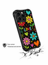 Hand Drawn Stem Daisy Neon Heart Repeat Pattern görseli içeren iPhone 13 Pro Max kılıfı