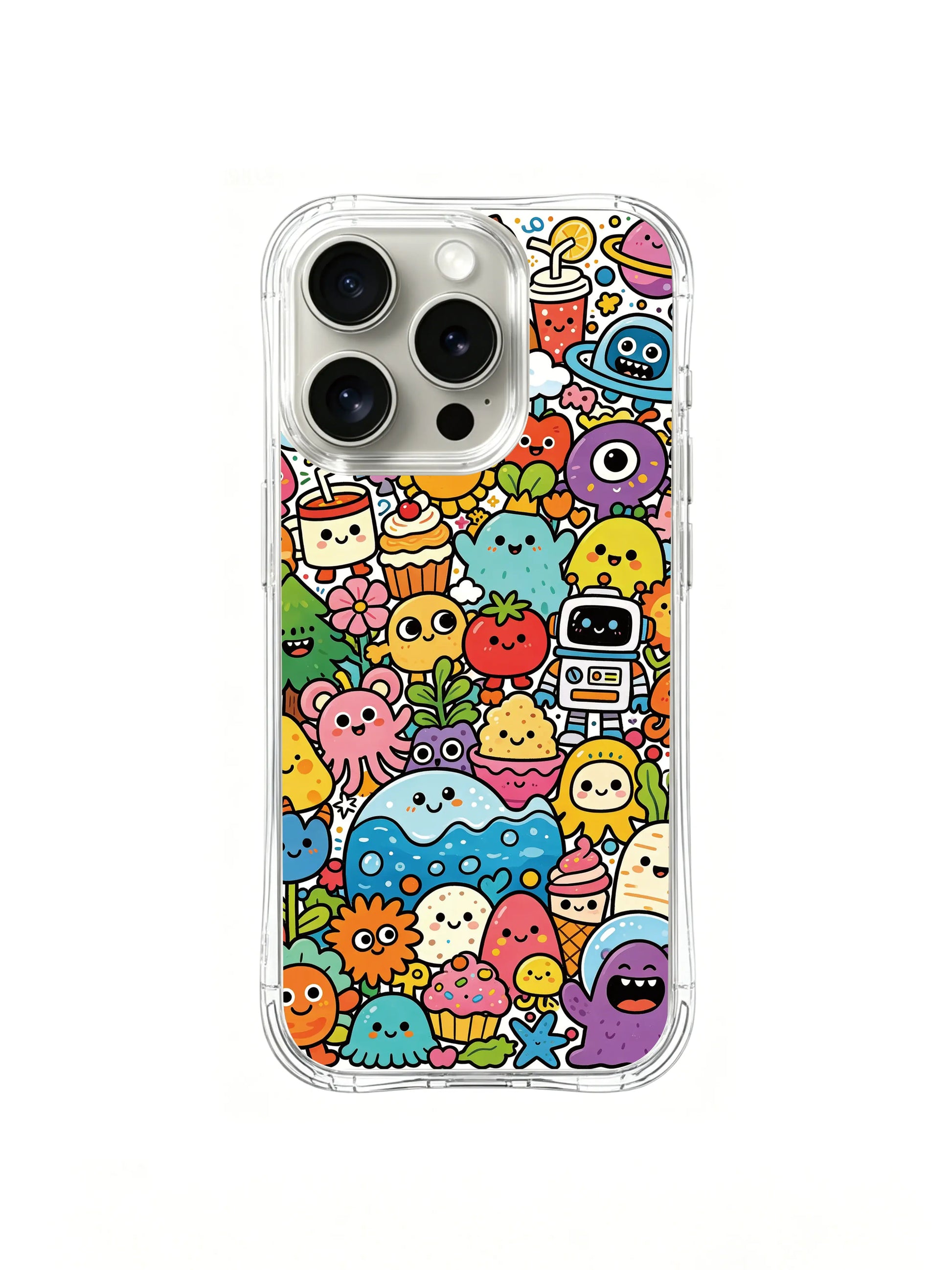 PhoneCasing iPhone 16 pro Case with hand-drawn Happy Universe Group art, premium artist-designed case made in California for iPhone 16 pro.