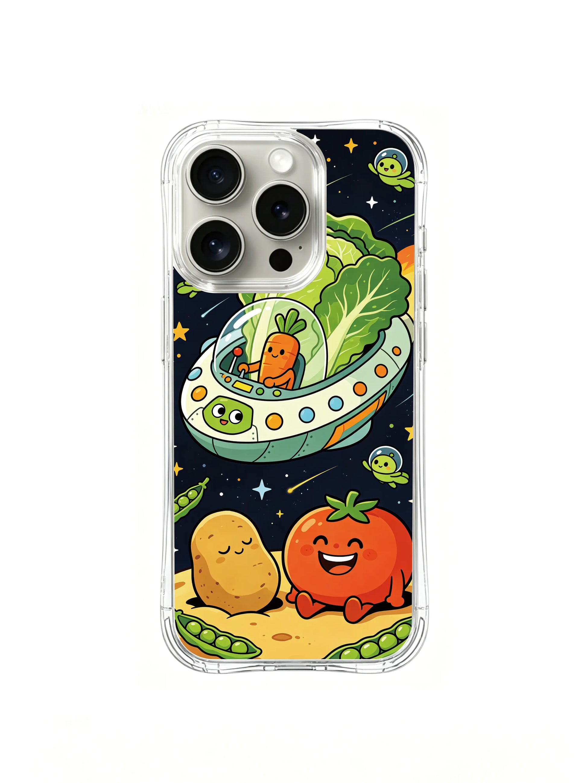 PhoneCasing iPhone 16 Pro Case with hand-drawn Space Veggie Ship art, premium artist-designed case made in California for iPhone 16 Pro.