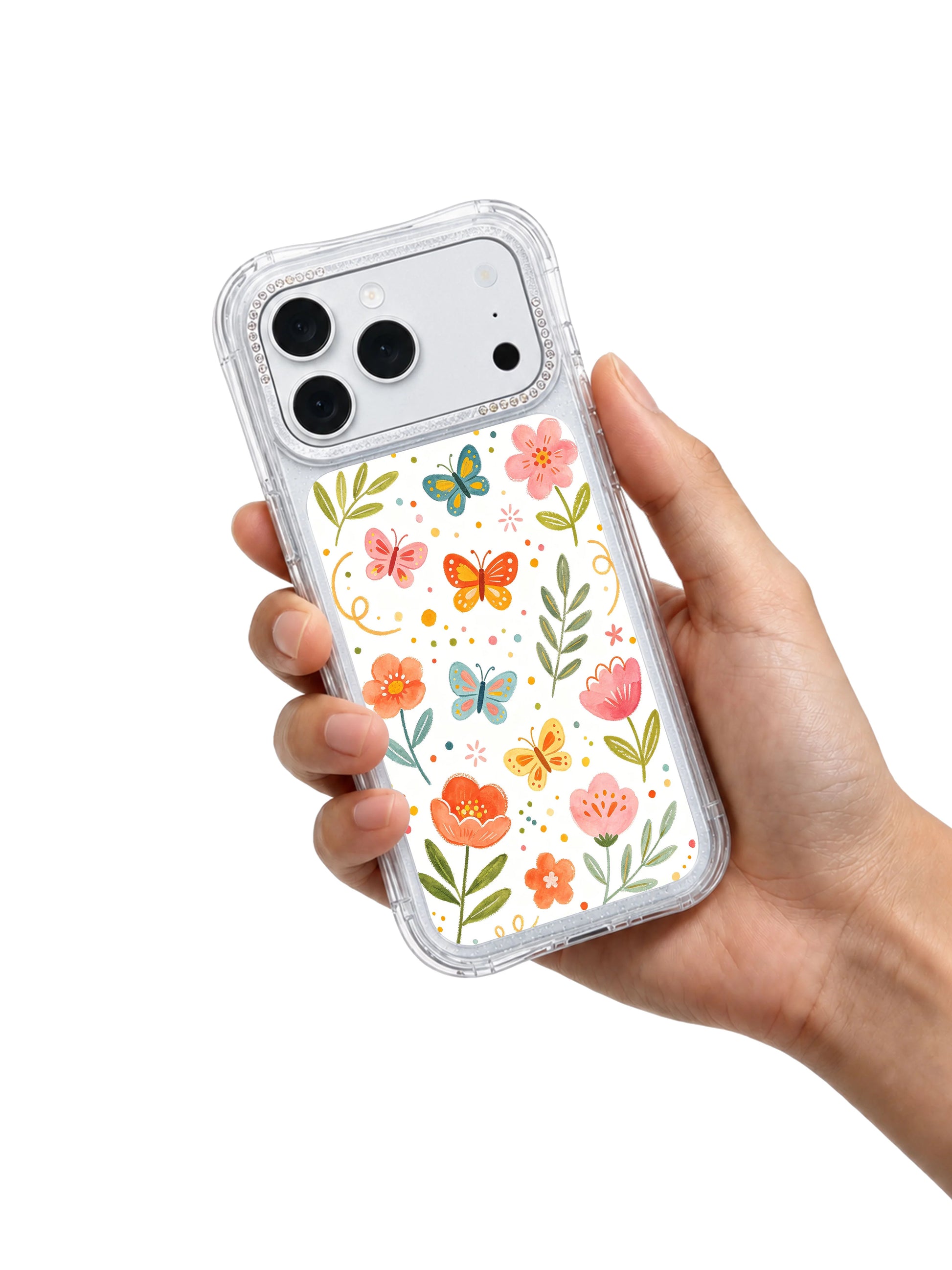 PhoneCasing authentic soft watercolor texture iphone 17 pro Max case showcasing the delicate hand-brushed festive confetti and joyful celebration warmth of Aurelia Finch’s White Garden Celebration series.