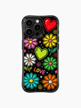 Hand Sketched Full Stem Neon Daisy Scattered Heart görseli içeren iPhone 13 Pro Max kılıfı