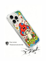 Hand-waving singer mushroom among flowers artwork on an iPhone 16 Pro Max case