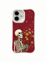 Gothic skeleton bouquet illustration on an iPhone 16 case