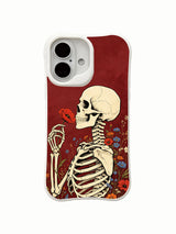 PhoneCasing UV-printed hand-drawn goth skeleton poppy iPhone 16 Case, durable long-life wearable art slim iPhone 16 cover