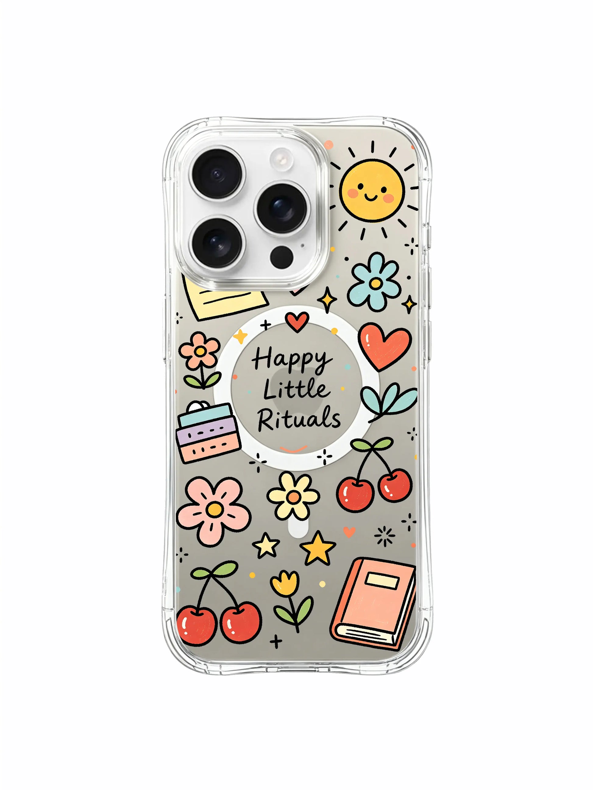 PhoneCasing iPhone 16 pro max gift-ready MagSafe case with the "Happy Little Rituals" design, perfect for anyone who loves cheerful, whimsical art.