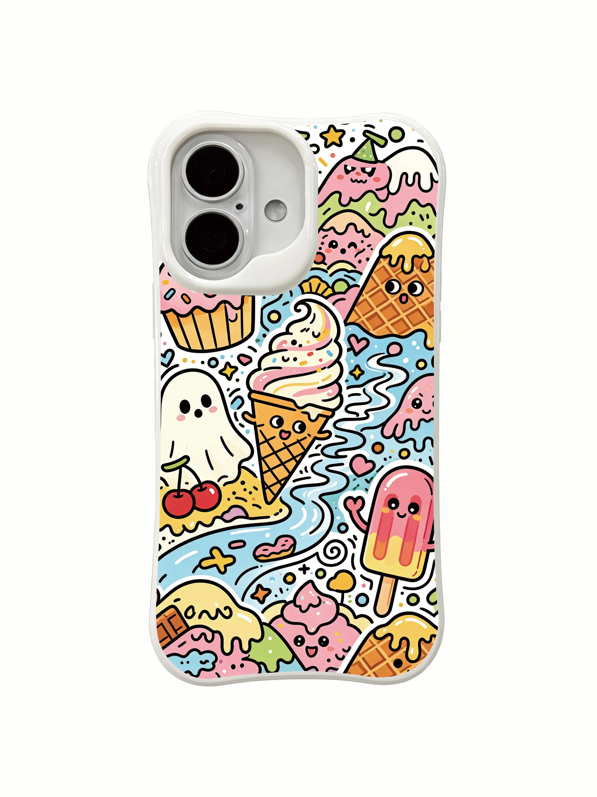 PhoneCasing healing candy valley iPhone 16 Plus Case, Milo Yun’s Ice Cream Valley with soft playful sweet art.