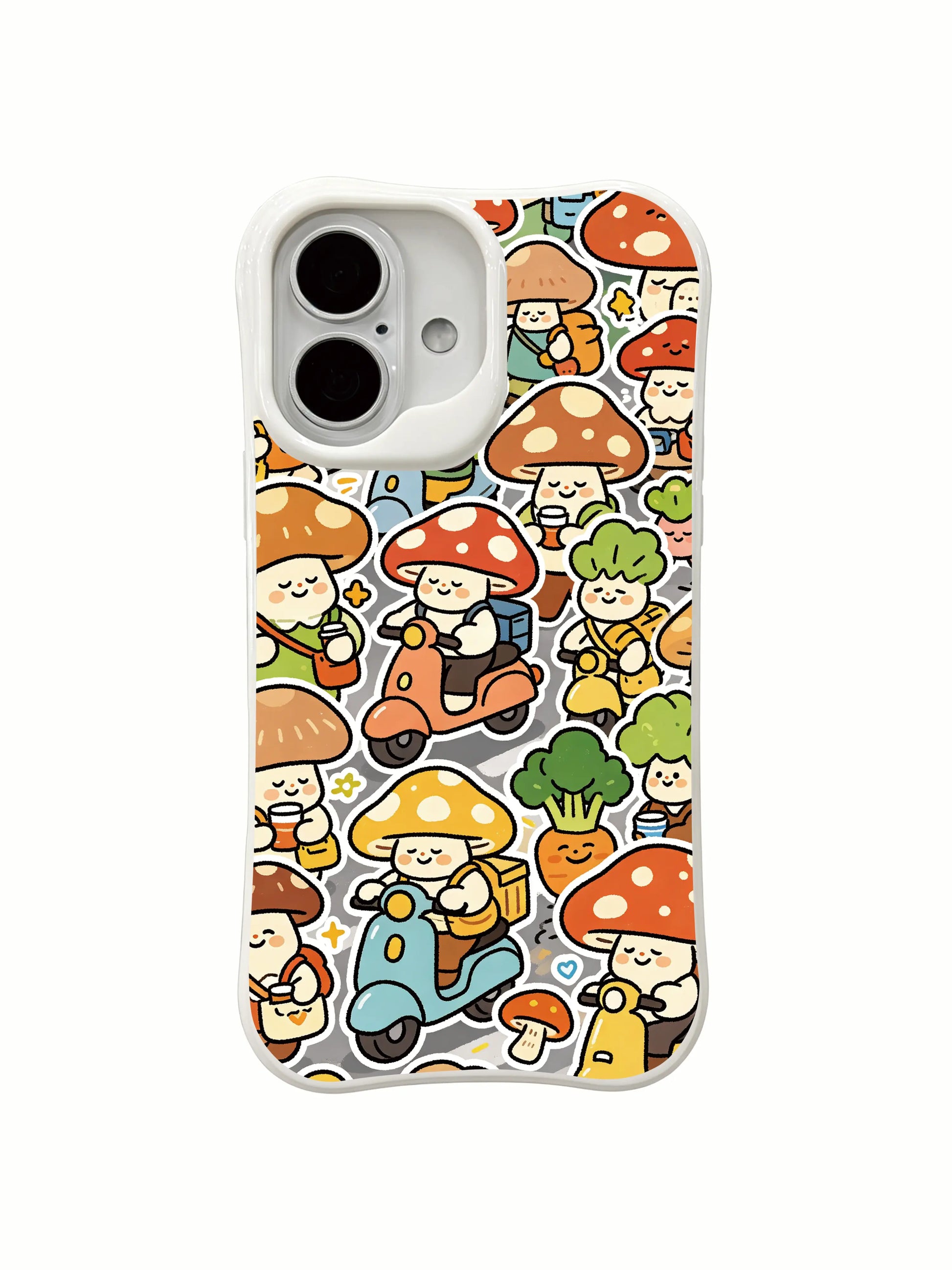 PhoneCasing healing mushroom town iPhone 16 Plus Case, Milo Yun’s Mushroom Town with soft playful community art.