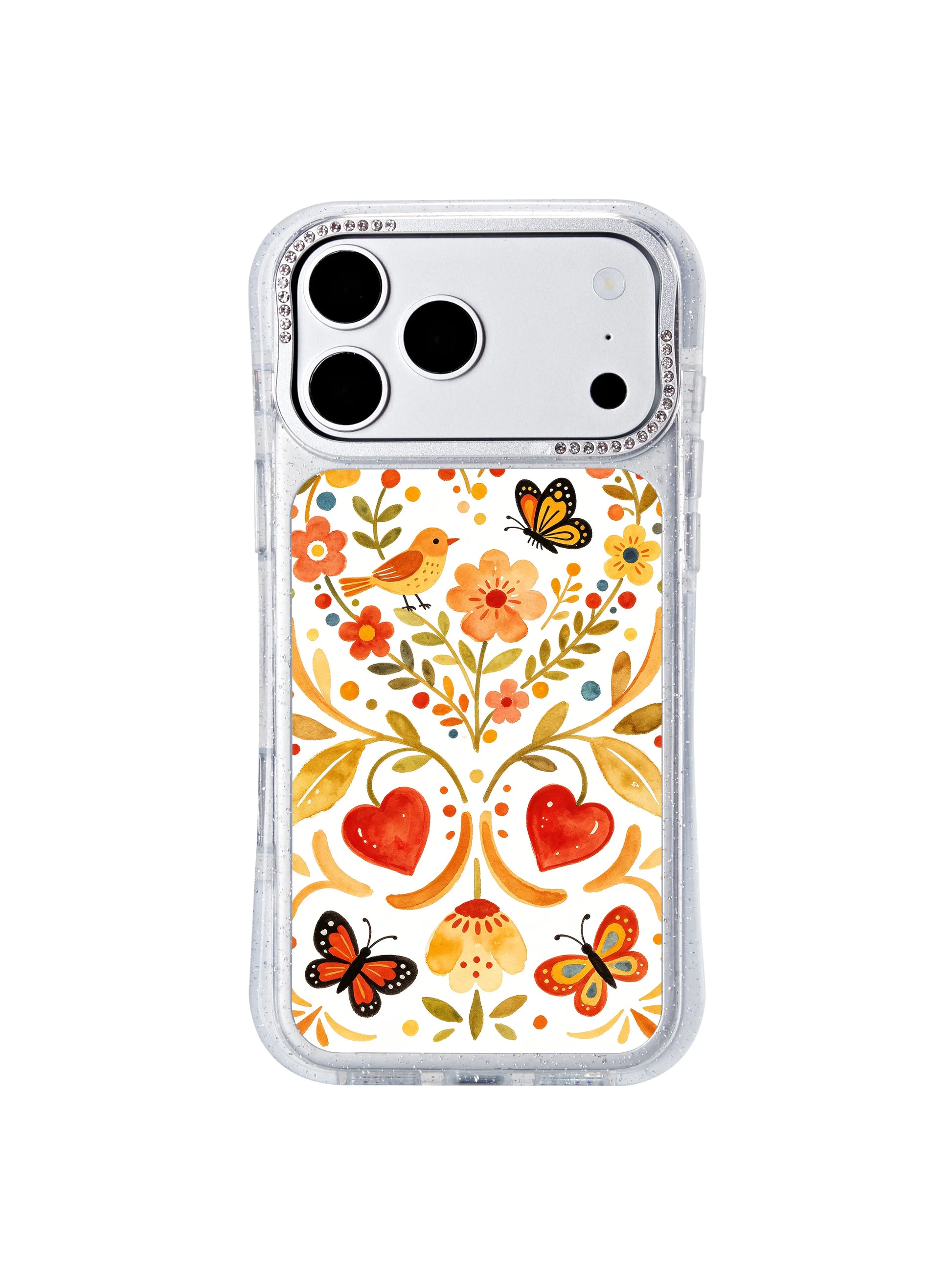 PhoneCasing exclusive artist collaboration iphone 17 pro Max case featuring Aurelia Finch’s Heart Wreath Flight illustration, a vintage celebratory wearable art piece for romantic everyday joy